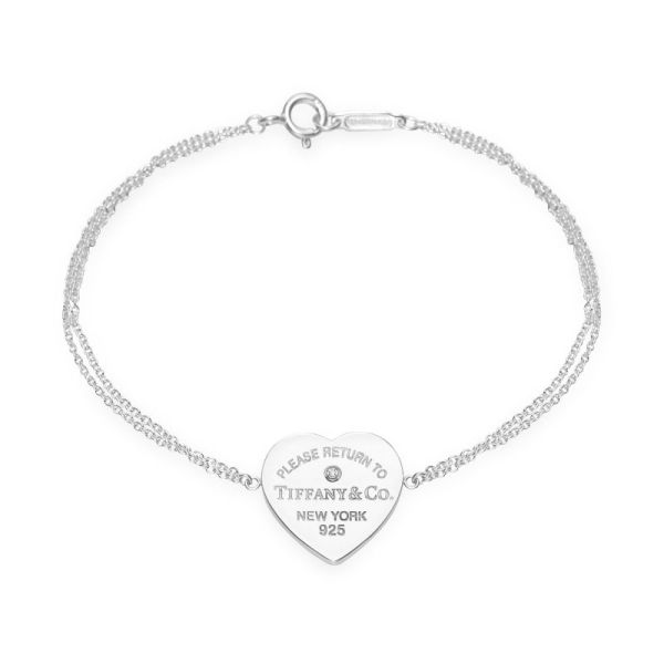 Heart double chain diamond silver bracelet