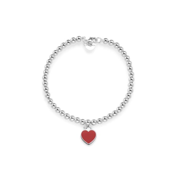 Red heart tag diamond silver bracelet