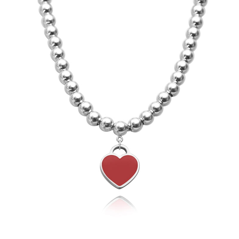 Red heart tag diamond silver bracelet