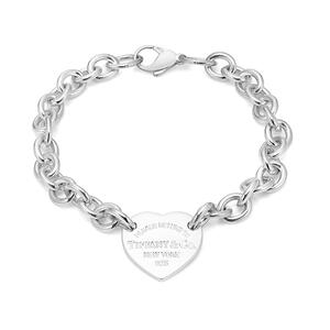 Medium Heart Tag Charm Chain Silver Bracelet