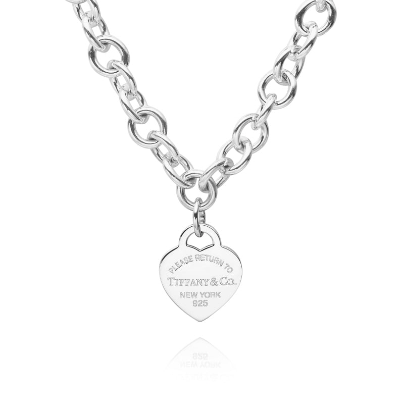 Heart Tag Chain Link Silver Necklace