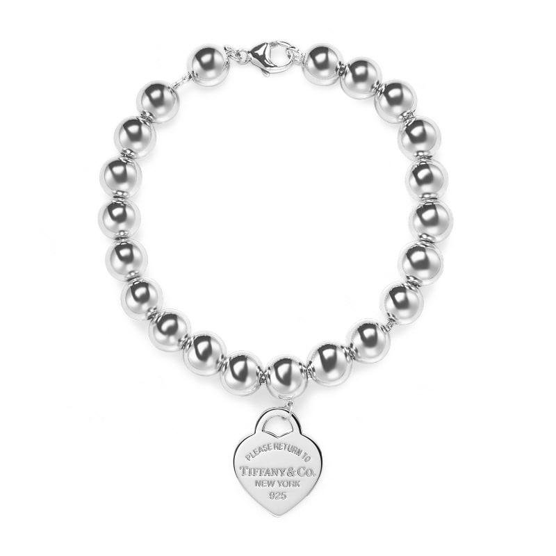 Heart Tag Bead 6.5in Silver Bracelet