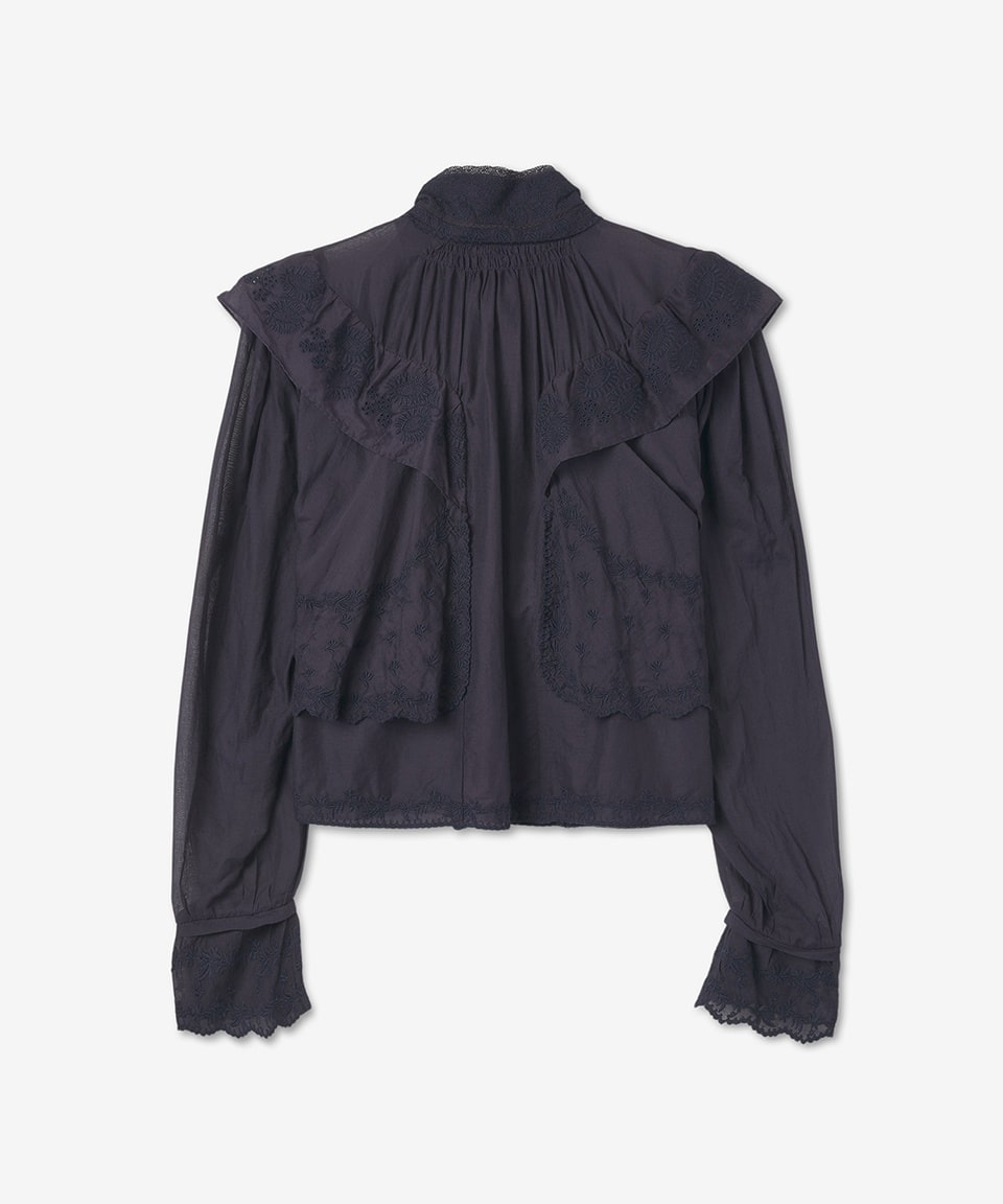 Women's embroidered ruffled shirt - faded night 