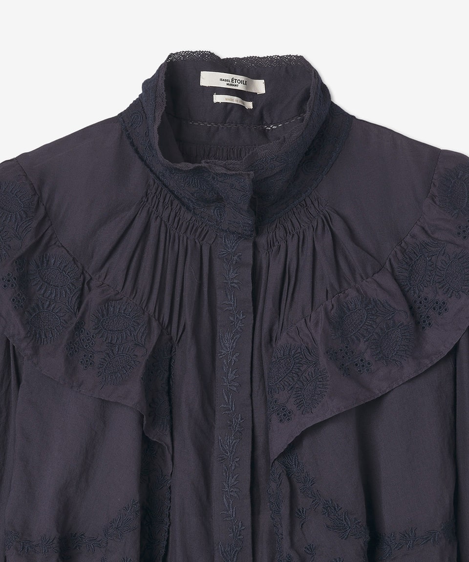 Women's embroidered ruffled shirt - faded night 