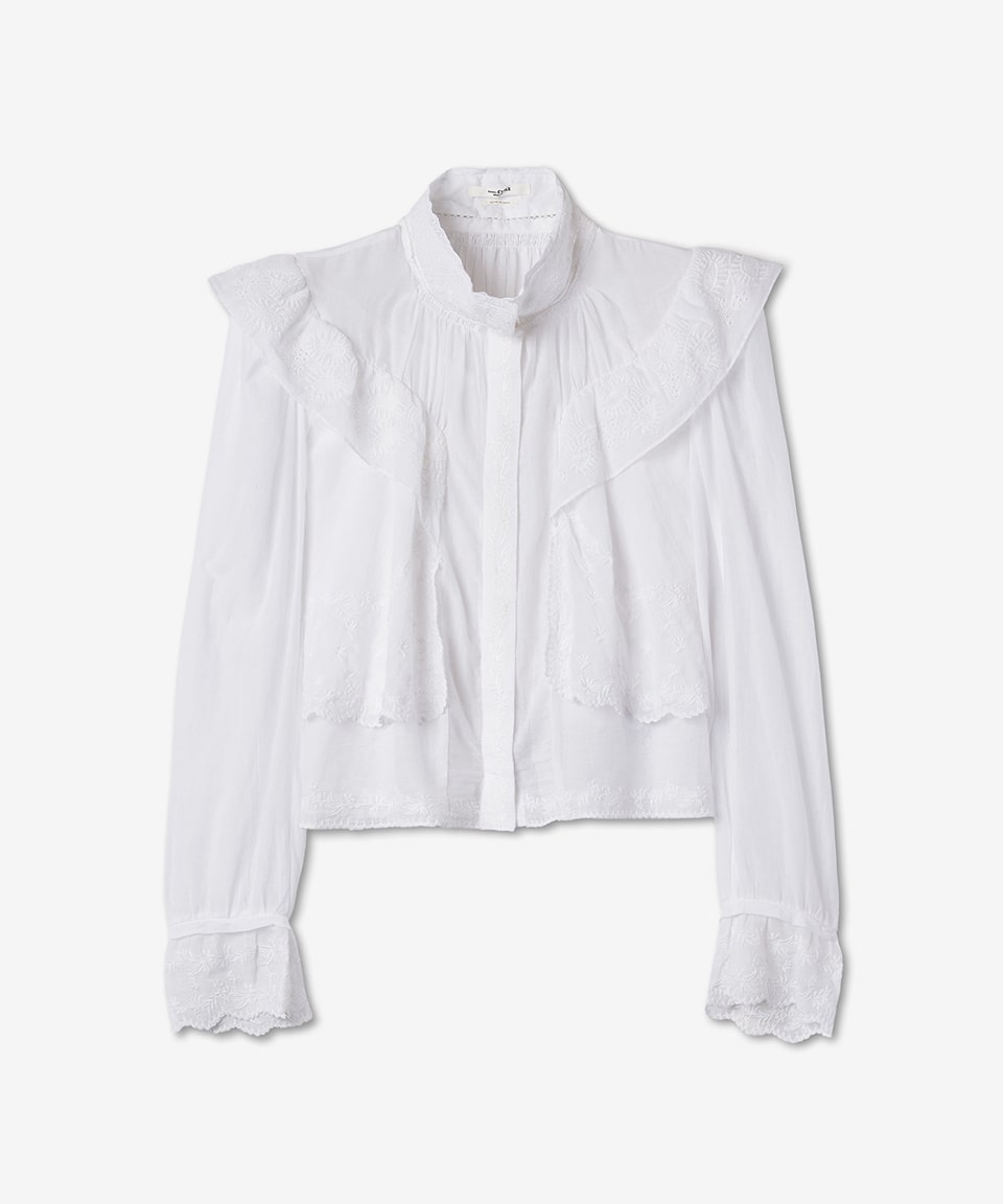 Women's embroidered ruffled shirt - white