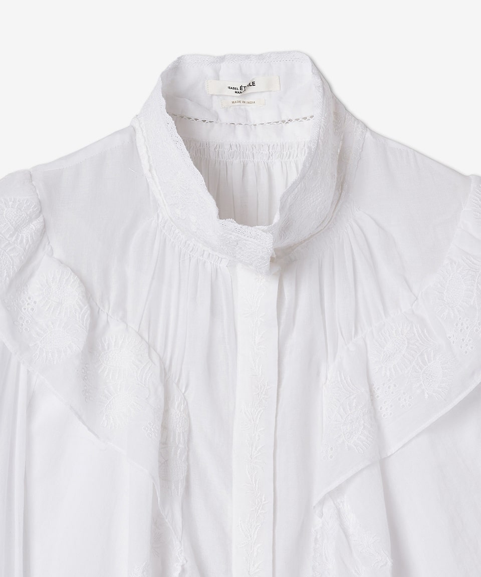 Women's embroidered ruffled shirt - white