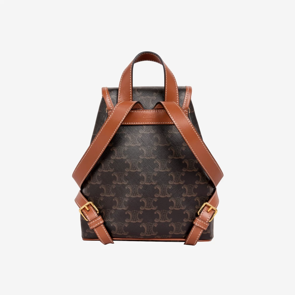 Celine Mini Backpack Folco in Triomphe Canvas and Calfskin Tan