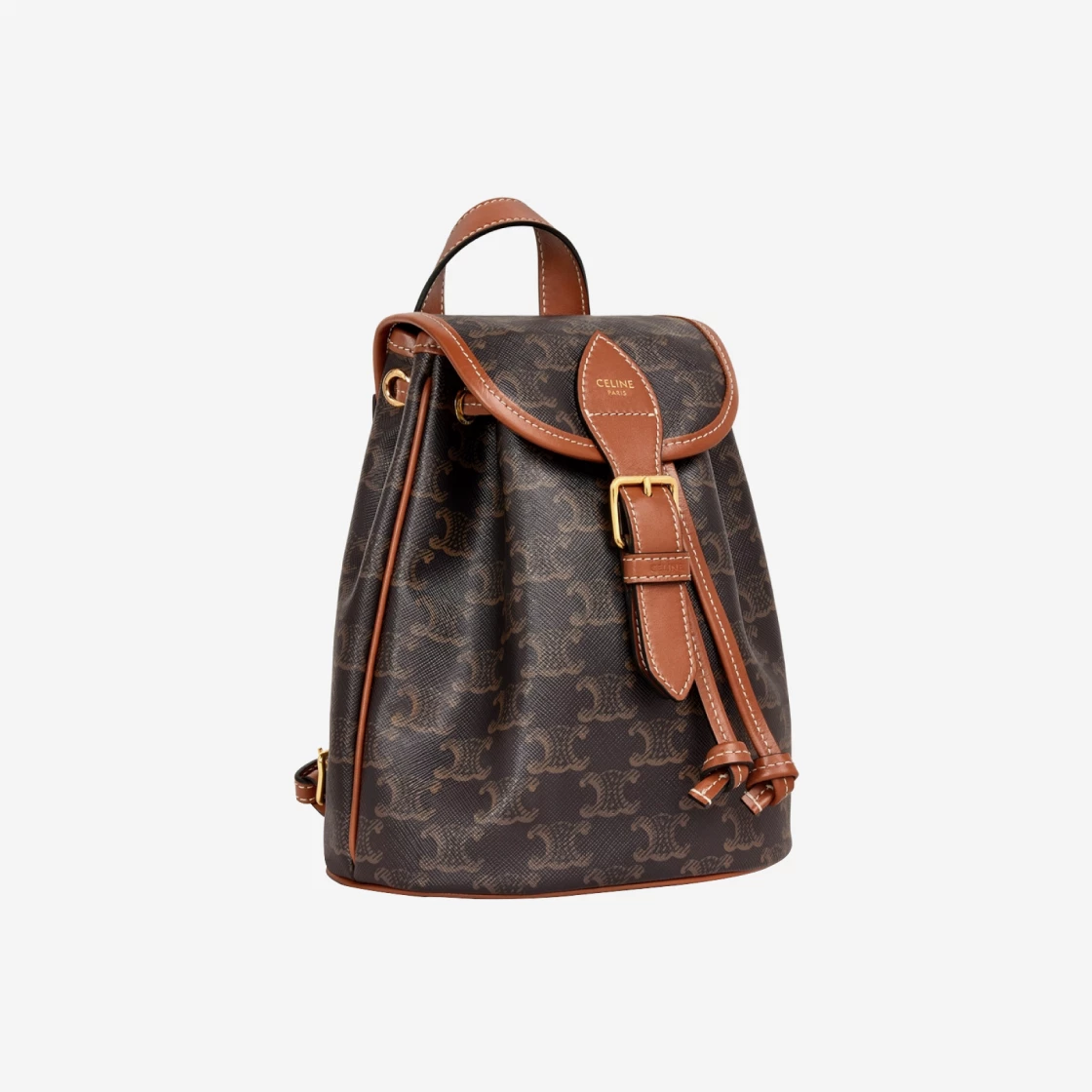 Celine Mini Backpack Folco in Triomphe Canvas and Calfskin Tan
