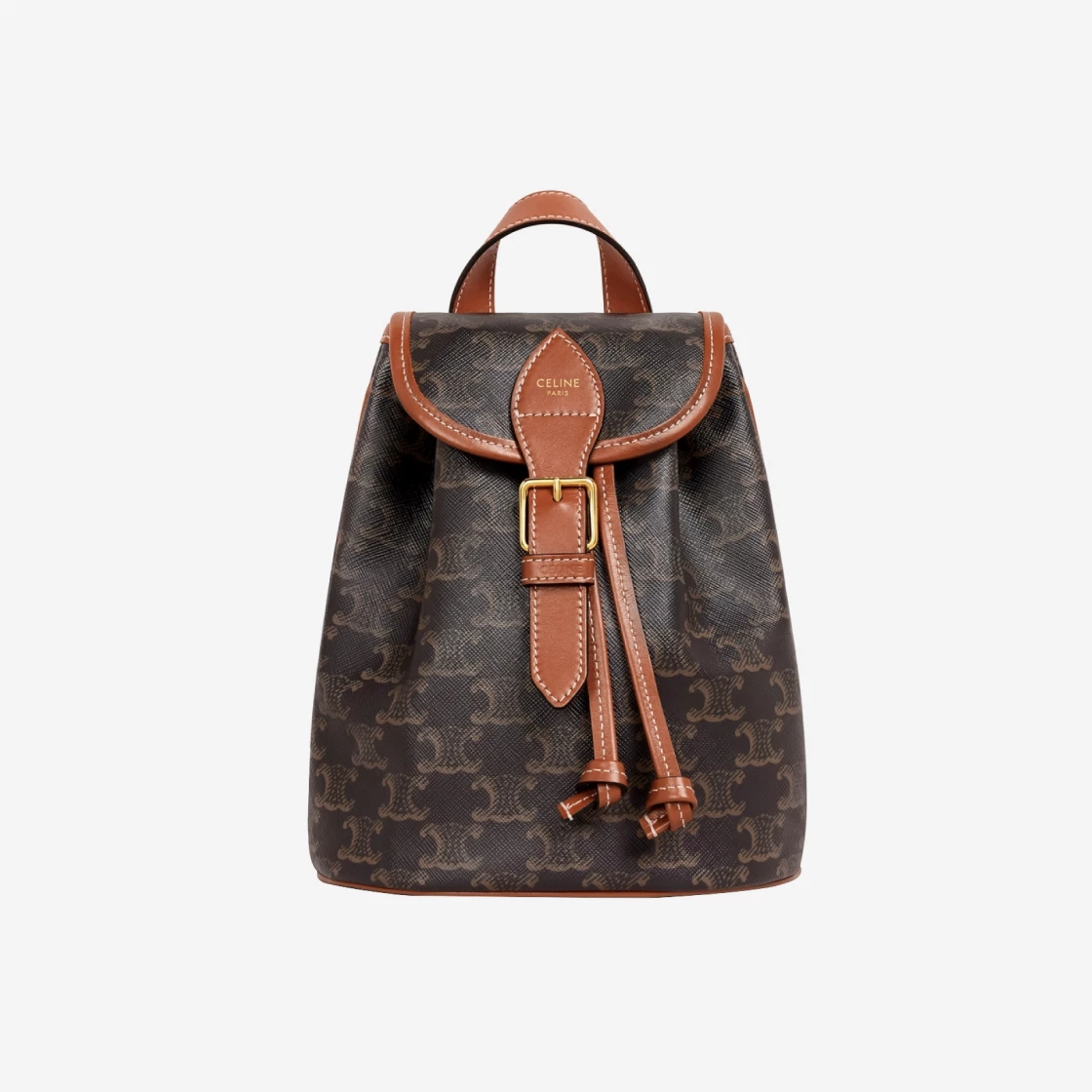 Celine Mini Backpack Folco in Triomphe Canvas and Calfskin Tan