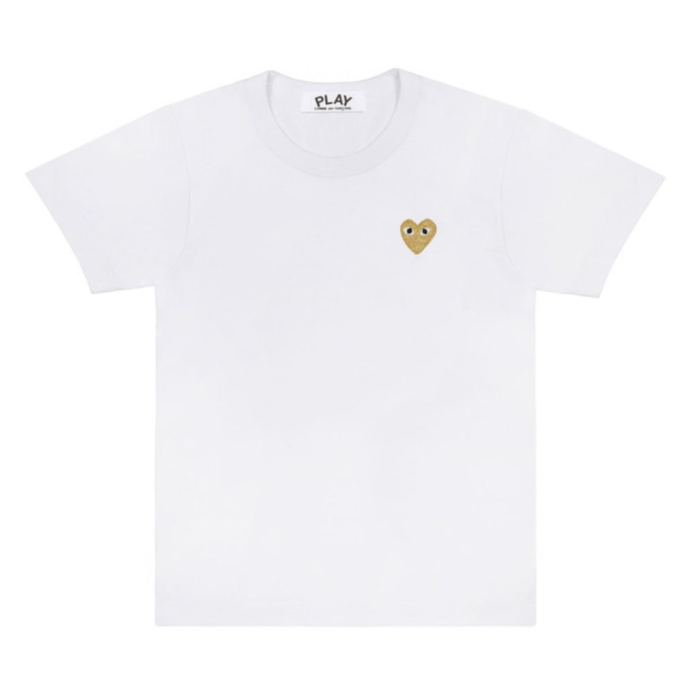 Women's CDG Play Casual Gold Printing Short Sleeve T-shirt White
