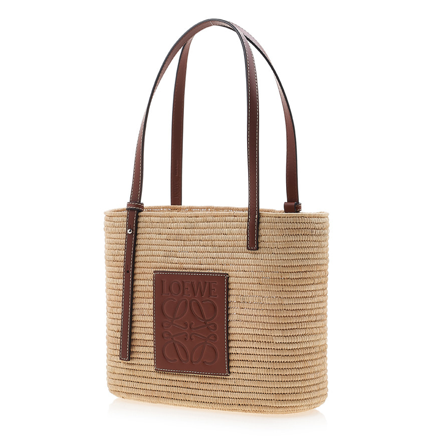 LOEWE Small Square Basket bag in raffia and calfskin