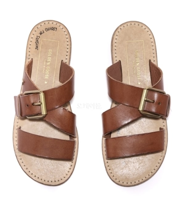 Resin coated leather Margaret flat sandals
