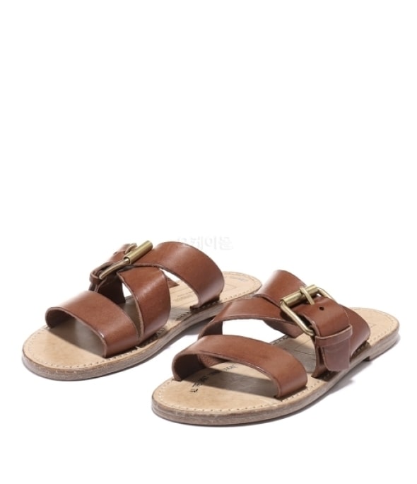 Resin coated leather Margaret flat sandals