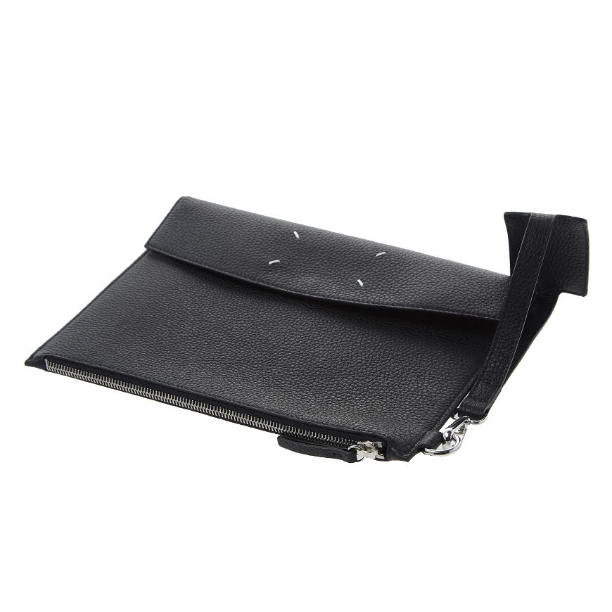 stitch logo clutch bag