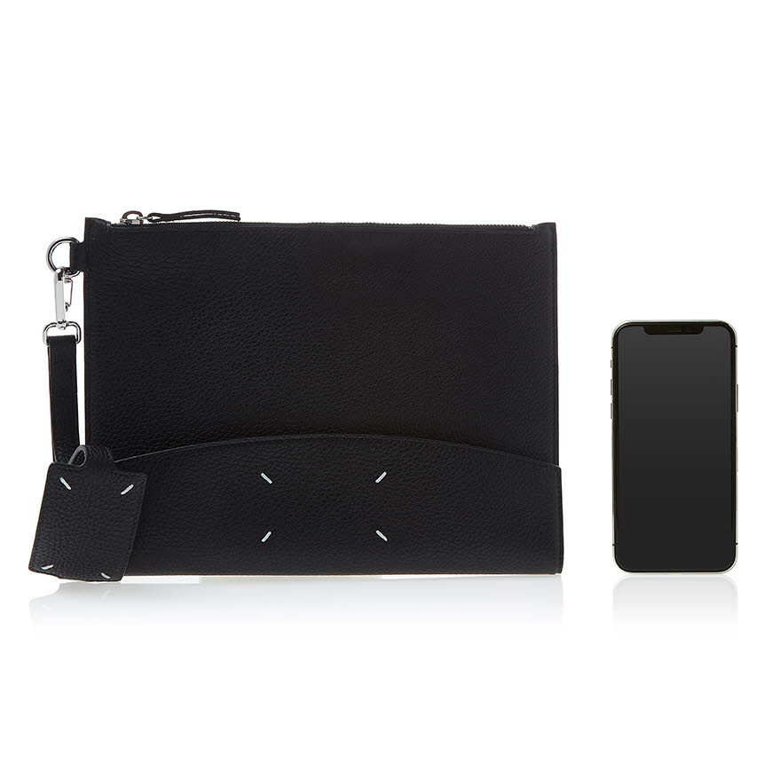 stitch logo clutch bag