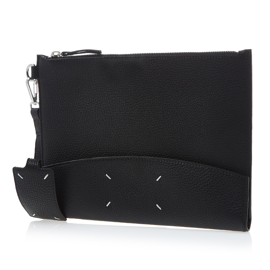 stitch logo clutch bag