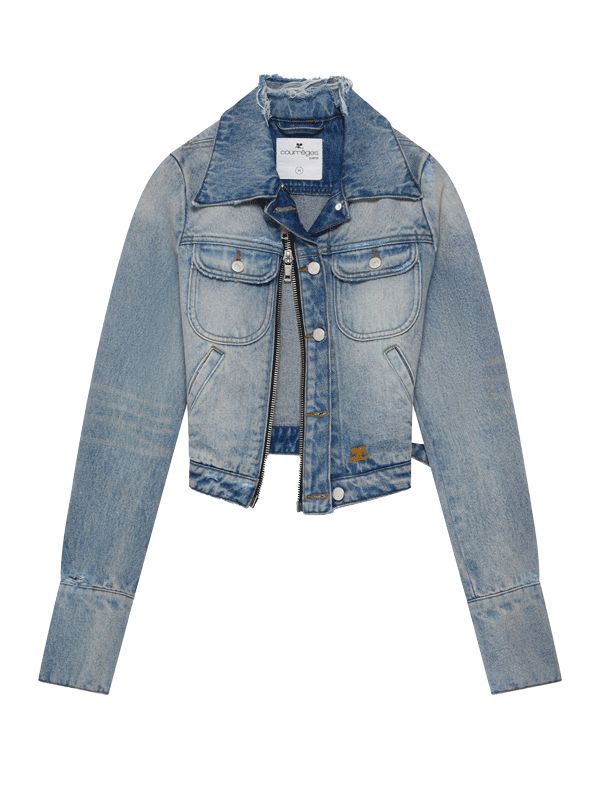 Zippered cropped denim jacket