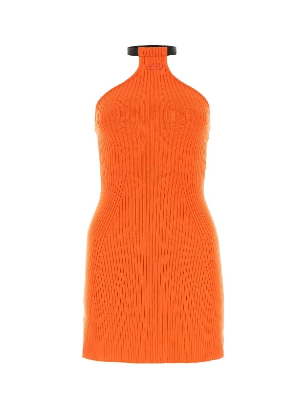 Logo Choker Halter Neck Knit Dress