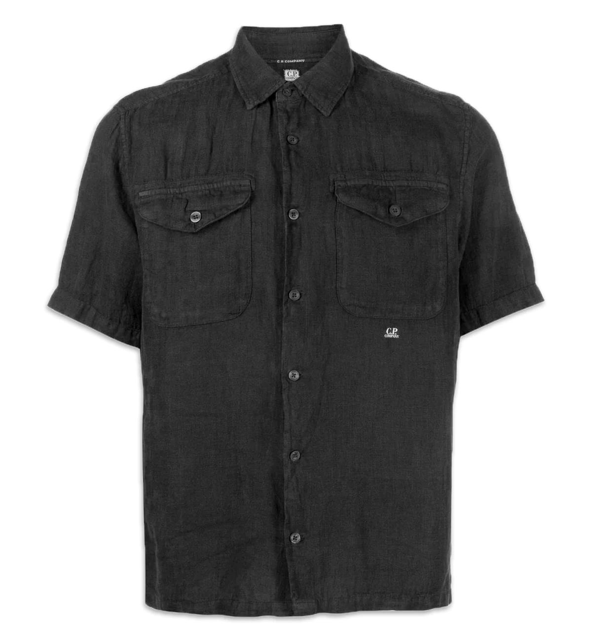 23SSLino Pockets Shirt - Linen small logo button shirt Black