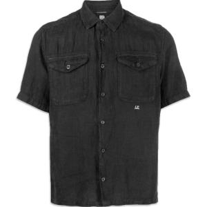 23SSLino Pockets Shirt - Linen small logo button shirt Black