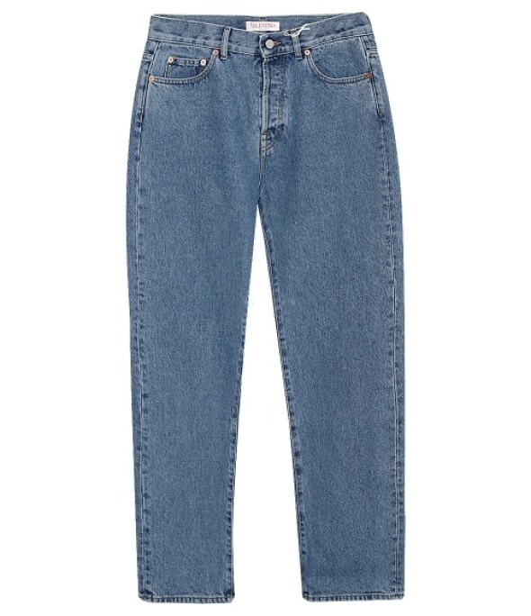 V logo denim pants