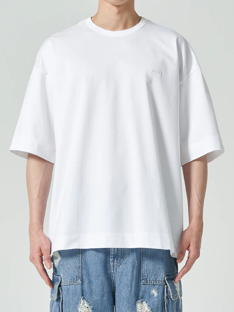 Cotton Plain Semi-Overfit T-Shirt - White