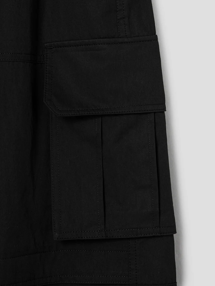 Cotton Wide Cargo Pants - Black