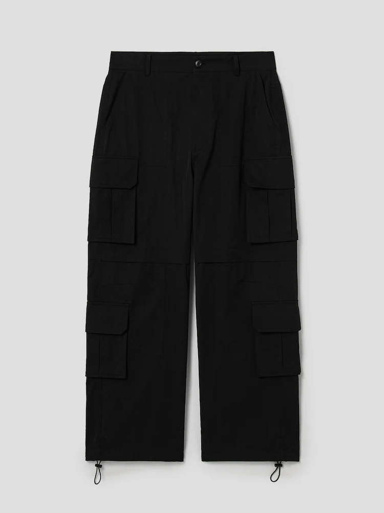 Cotton Wide Cargo Pants - Black