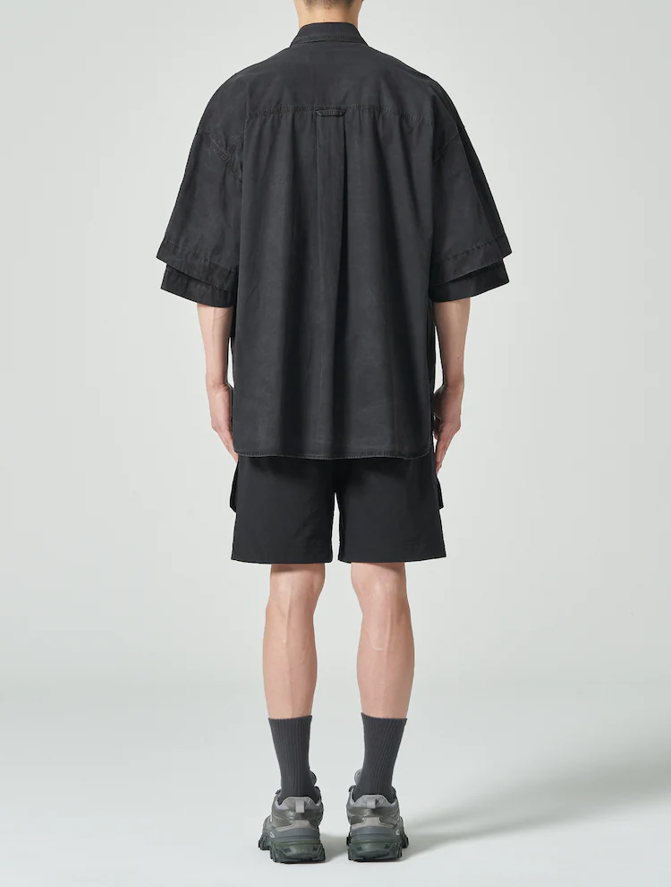 Dying Gray Front Pocket Short Sleeve Shirt - Gray