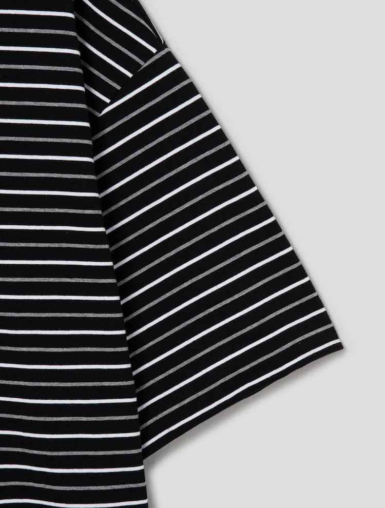 Cotton Stripe Short Sleeve Collar T-Shirt - Gray