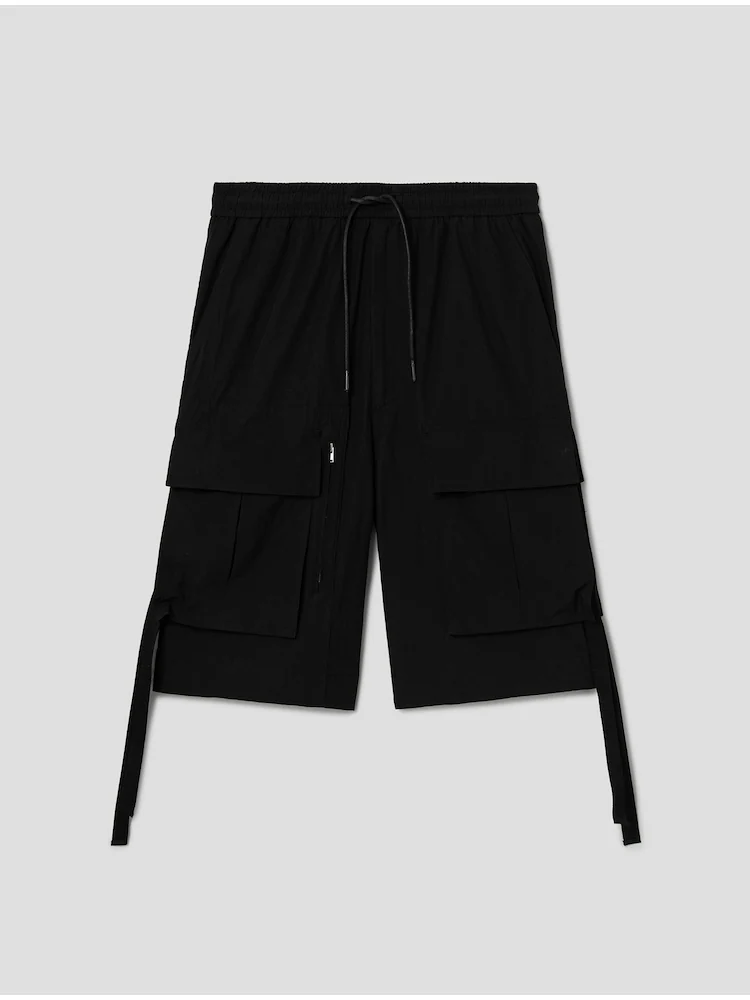 Cotton Cargo String Shorts - Black