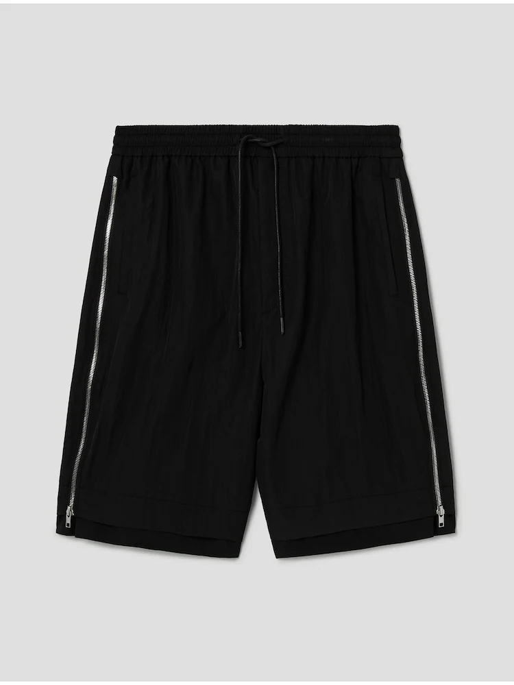 Nylon Side Zip Wide Shorts - Black