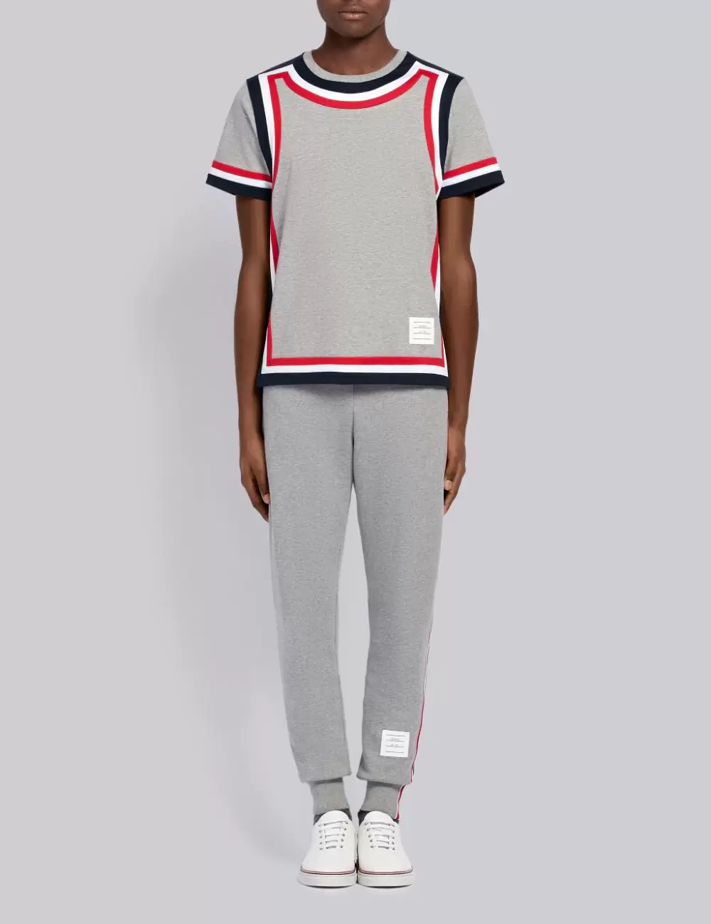 LIGHT GRAY LOOPBACK JERSEY VERTICAL STRIPE SWEATPANTS