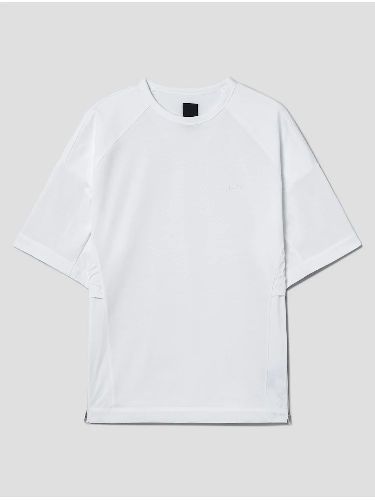 Side Contrast Cotton Short Sleeve T-Shirt - White