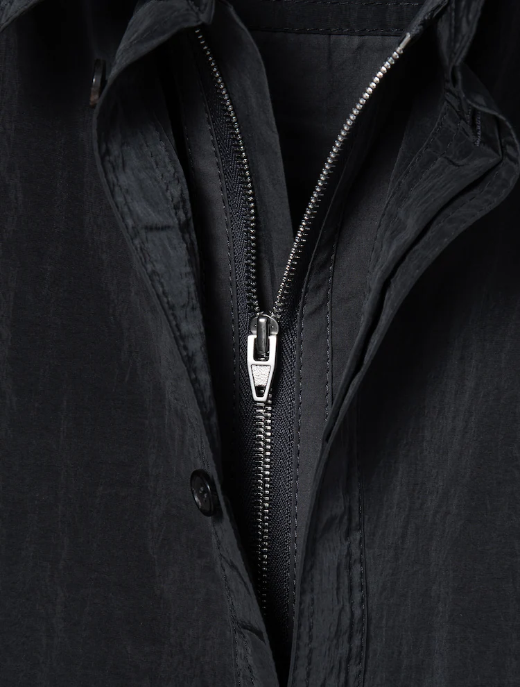 Layered Short Sleeve Zip Up Shirt - Gray