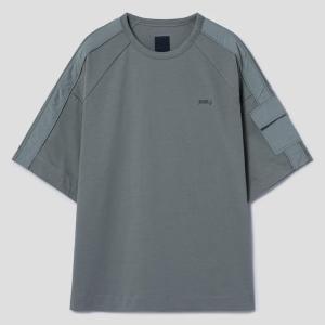 Nylon Pocket Detail Cotton Short Sleeve T-Shirt - Khaki
