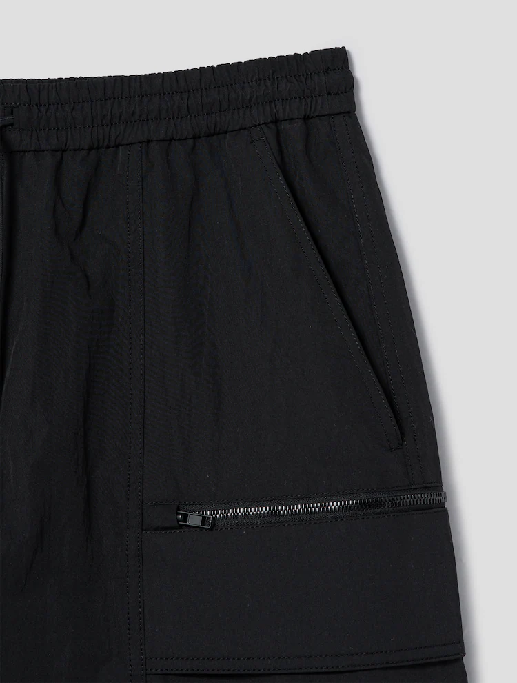 Nylon Layered Detail Long Short Pants - Black