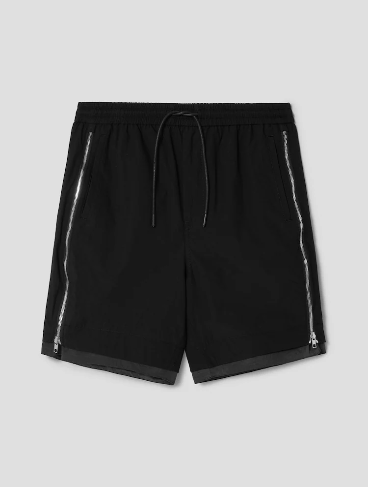 Cotton Side Zipper Short Pants - Black
