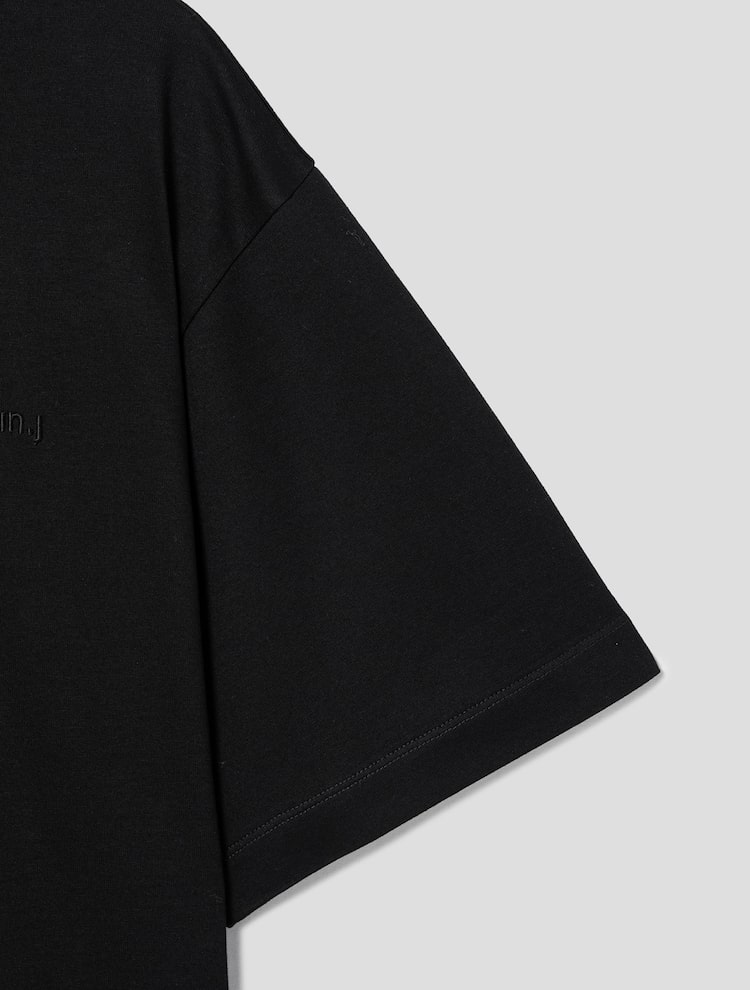 Cotton String Detail Layered T-Shirt - Black