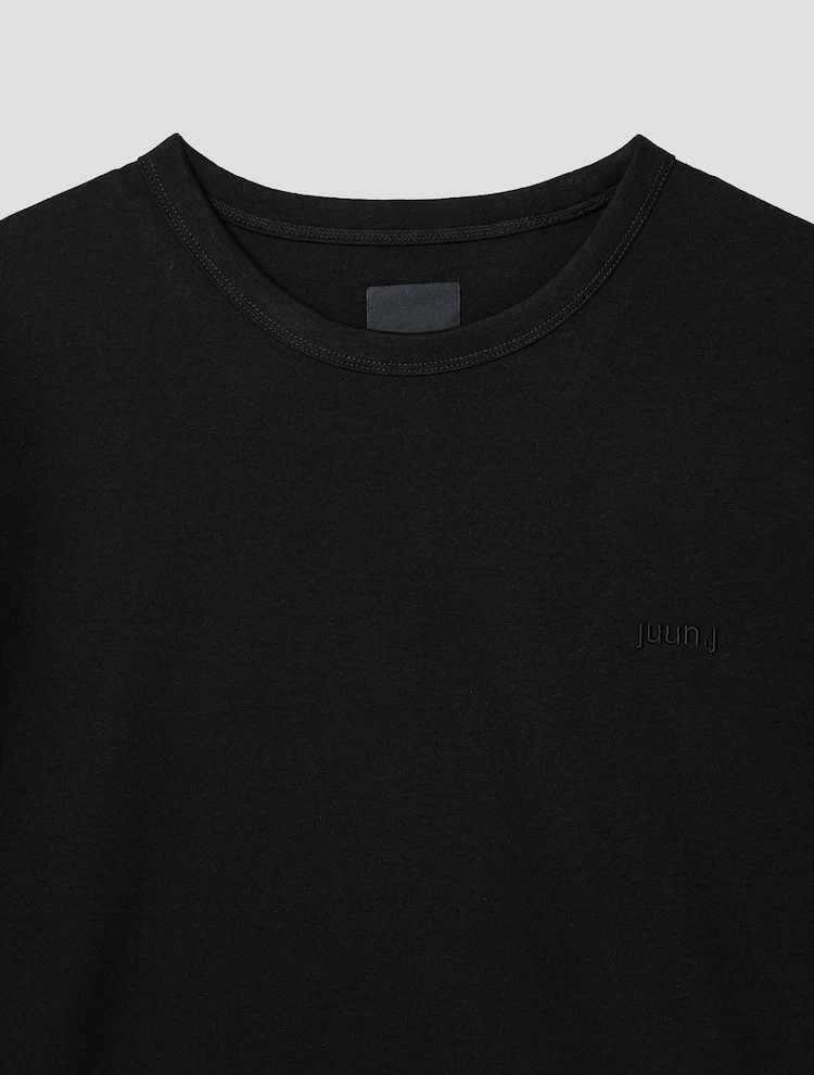 Cotton String Detail Layered T-Shirt - Black