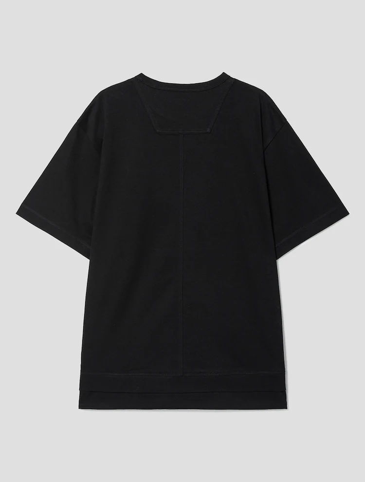 Cotton String Detail Layered T-Shirt - Black