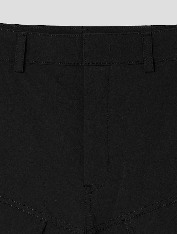 Nylon Diagonal Cargo Shorts - Black