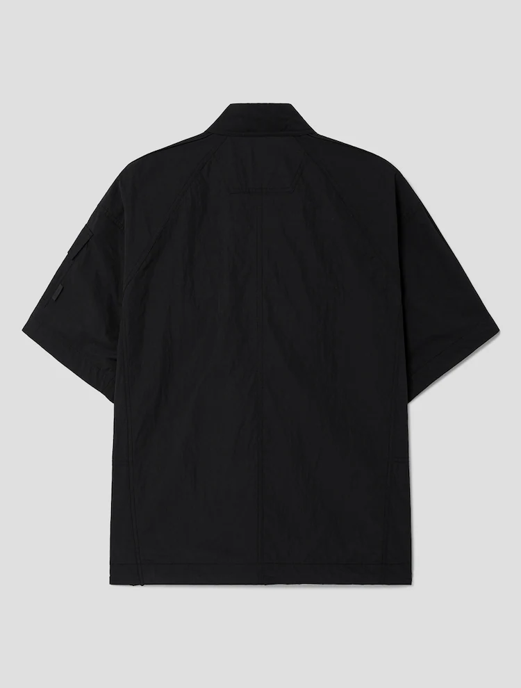[Celeb Wear] Raglan Zip-up Short Sleeve Shirt - Black