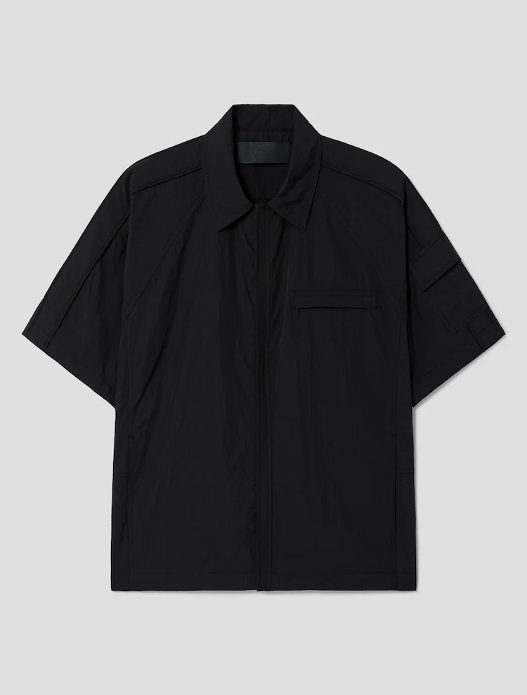 [Celeb Wear] Raglan Zip-up Short Sleeve Shirt - Black
