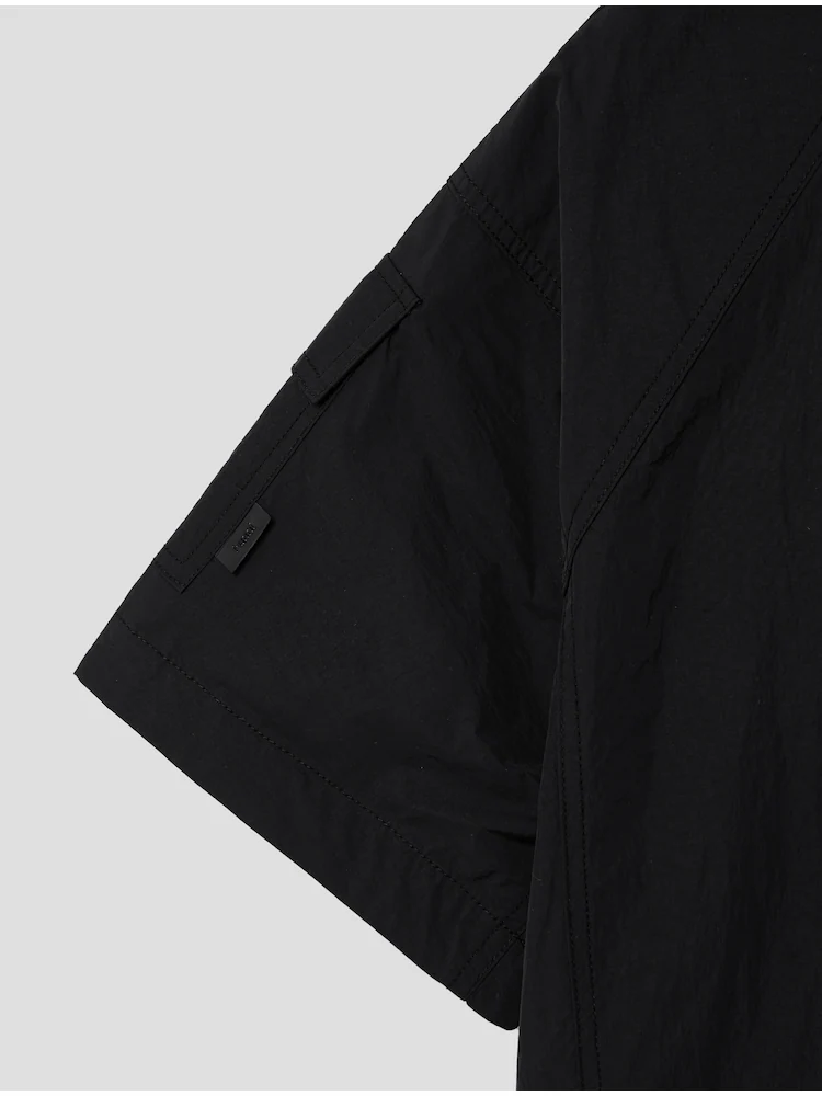 [Celeb Wear] Raglan Zip-up Short Sleeve Shirt - Black