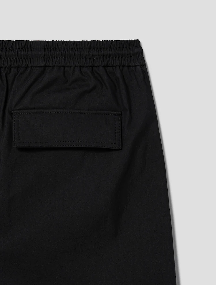 Cotton Nylon Wide Short Pants - Black