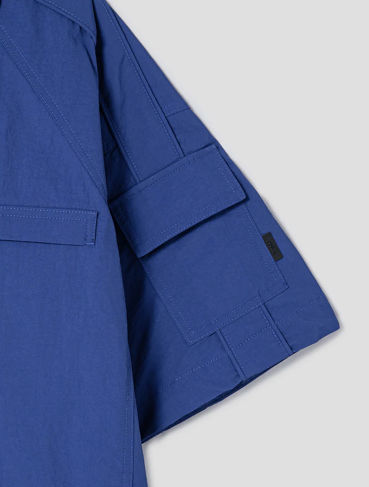 Raglan Zip Up Short Sleeve Shirt - Blue