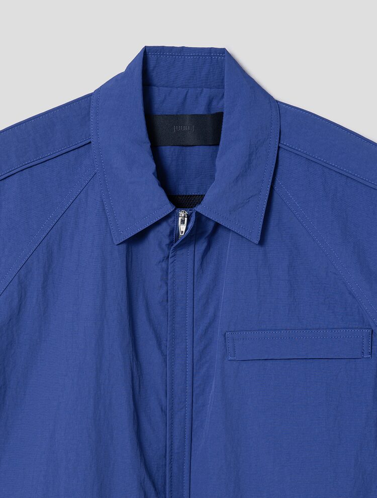 Raglan Zip Up Short Sleeve Shirt - Blue