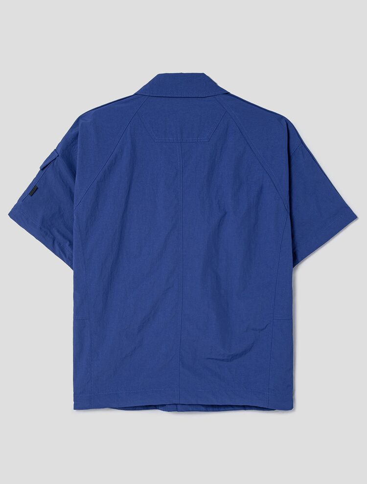 Raglan Zip Up Short Sleeve Shirt - Blue