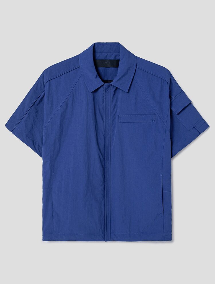 Raglan Zip Up Short Sleeve Shirt - Blue